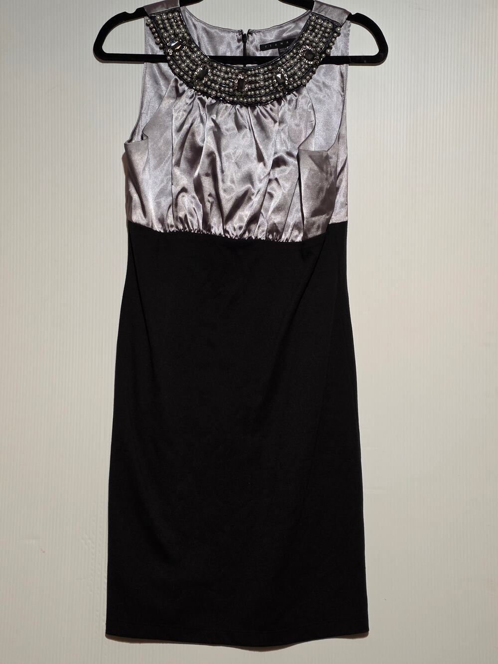 6 Tiana B Black Silver Beaded Neckline Cocktail Dress Sheath Party Formal